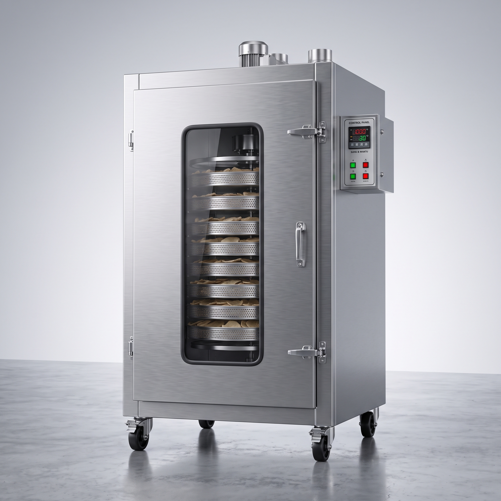 Ilustrasi Mesin Pengering Kerupuk (Drying Chamber / Oven Uap) untuk produksi kerupuk