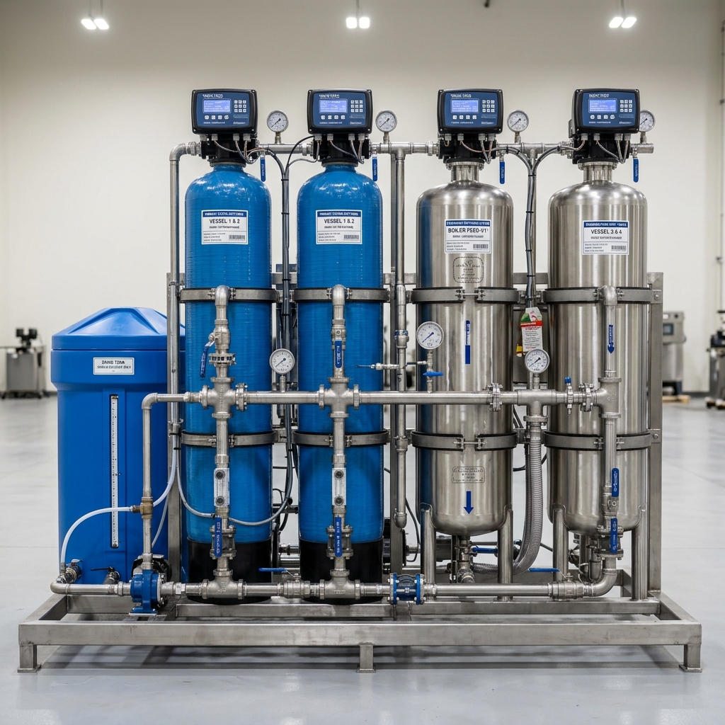 Ilustrasi Sistem Pengolahan Air Umpan Boiler (Water Treatment & Softener) untuk produksi kerupuk